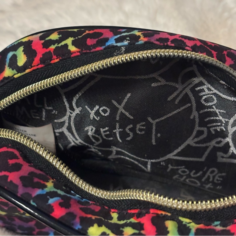 Betsey Johnson Red and Pink Cosmetic Bag with Playful Heart Design - Picture 5 of 6